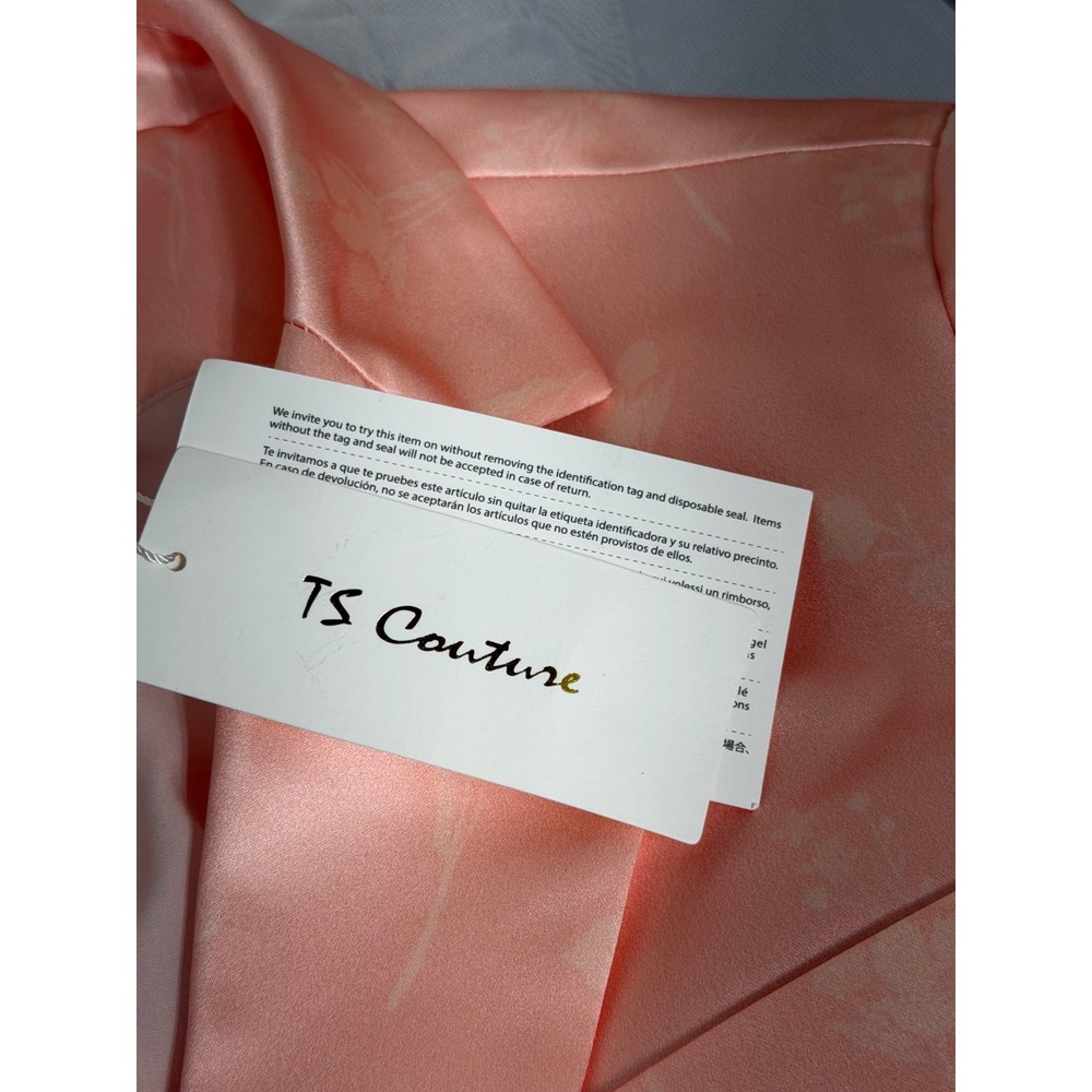 TS Couture Peach Pink Satin Floral Jacquard 2 Piece Pant Suit Set Womens 10 NEW - Picture 4 of 16